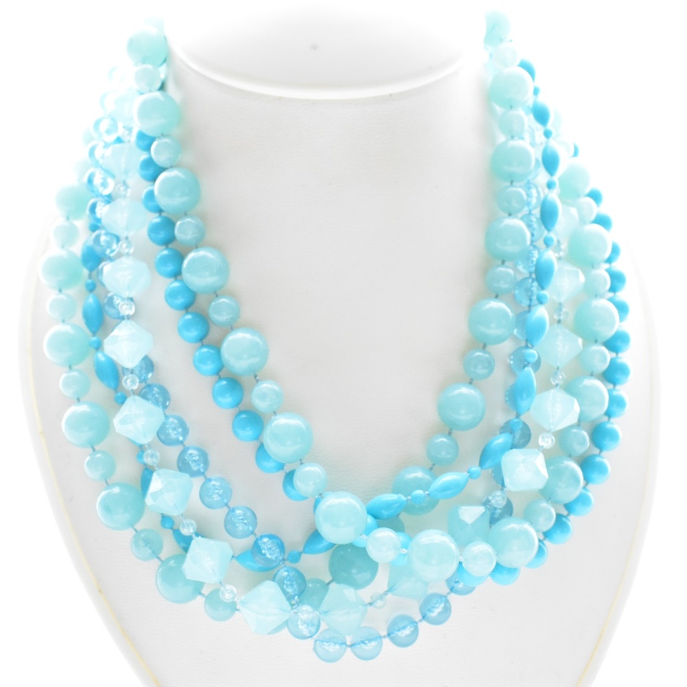 Blue Statement Cluster of Beads Necklace